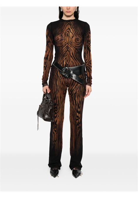 top long sleeves mesh printed wood donna nero e marrone JEAN PAUL GAULTIER | 25/03-W-TO335-M002P0060